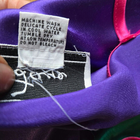 VTG 90s Faye Satin Colorblock Slip Midi Dress S Coquette Nightgown Jewel Tones - Picture 9 of 11